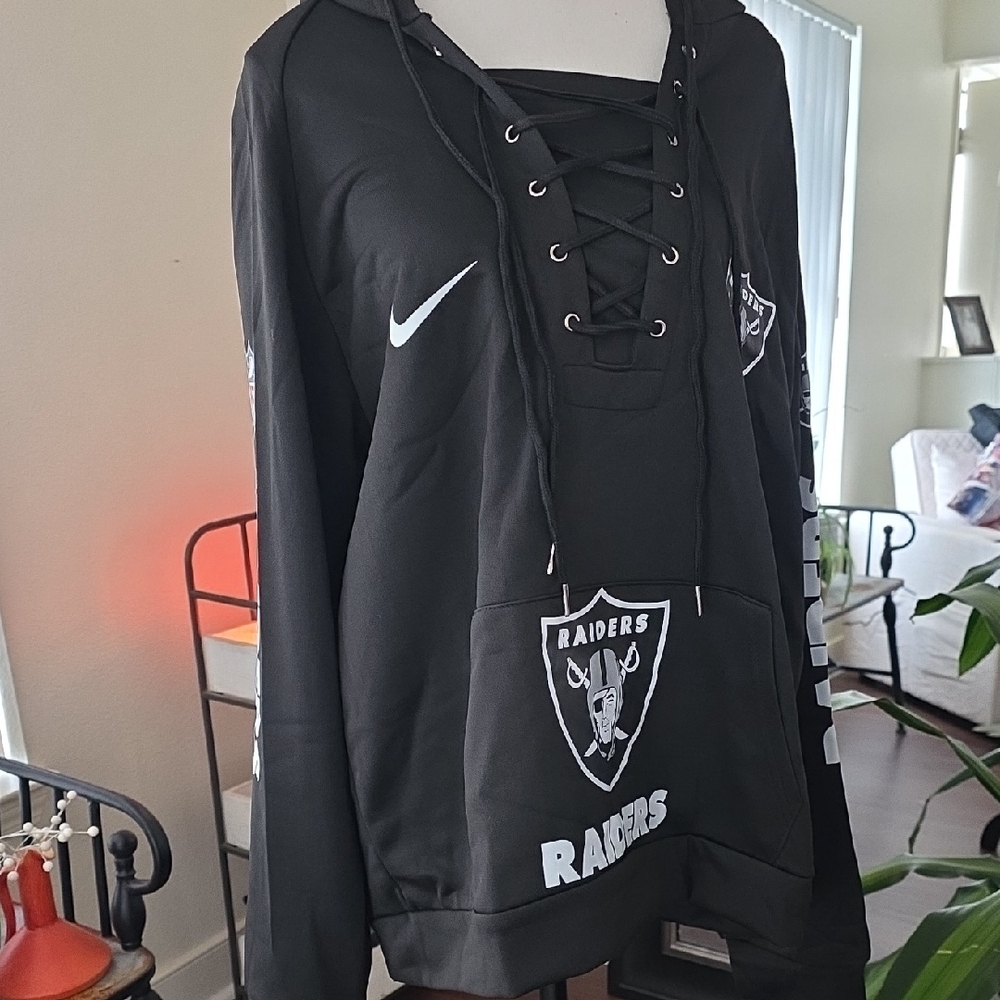 "Nike" Black Raiders Lace-Up Hoodie